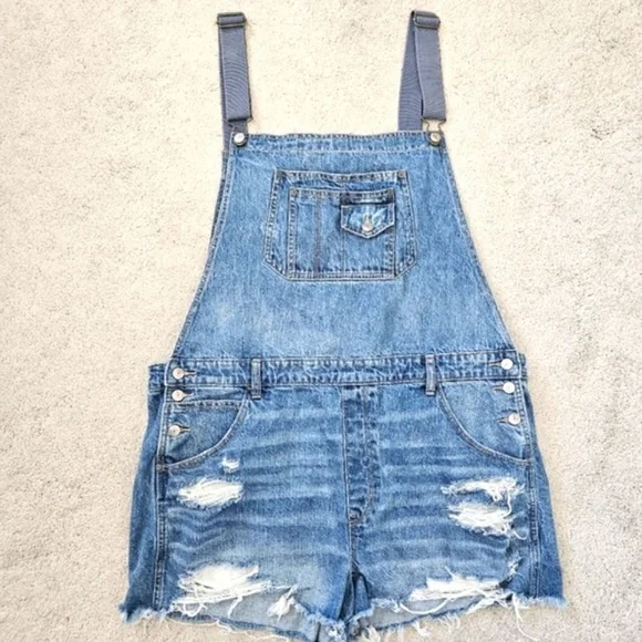 American Eagle | 90s Boyfriend Shortall Cotton Denim Overall Shorts, Womens XXL - Picture 3 of 10